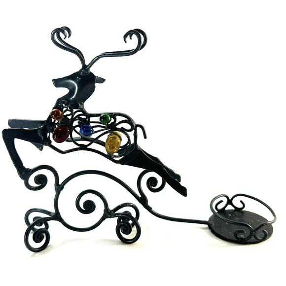 Pier 1 Metal Reindeer W/ Colorful Beads With Votive Candle Holder 9” Long - Picture 4 of 7